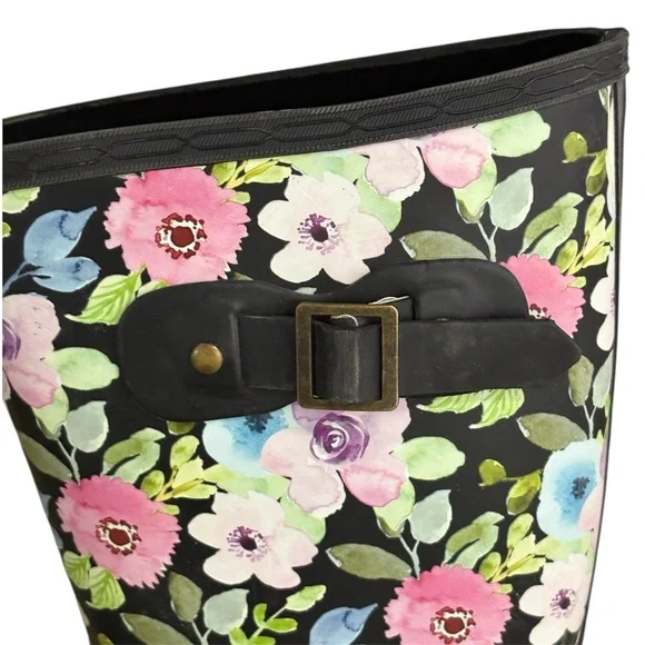 Blue Mountain Black Rain Boots with multi colored flower print  US 9 - Picture 6 of 7